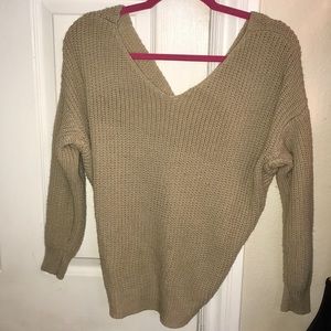 Tan knotted twist back sweater